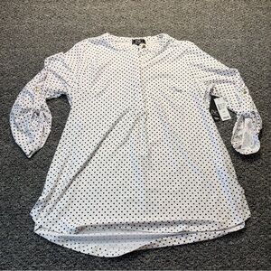 INC International Concepts Women's White and Black Polka Dot Blouse